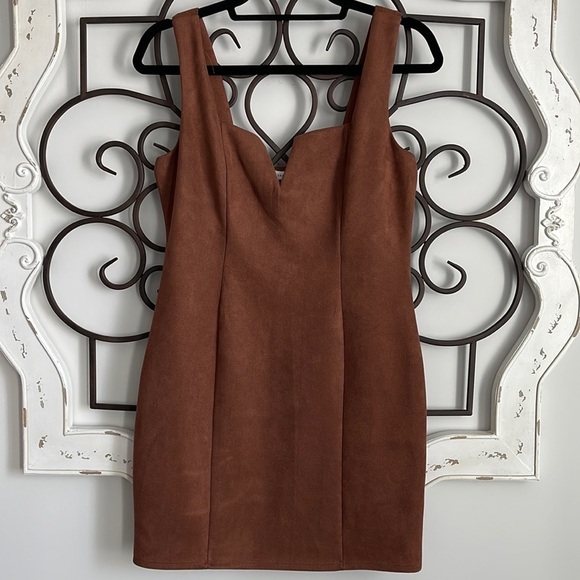 BAILEY BLUE THREE SISTERS LA MICROSUEDE MINI DRESS BROWN SIZE LARGE - Picture 1 of 7